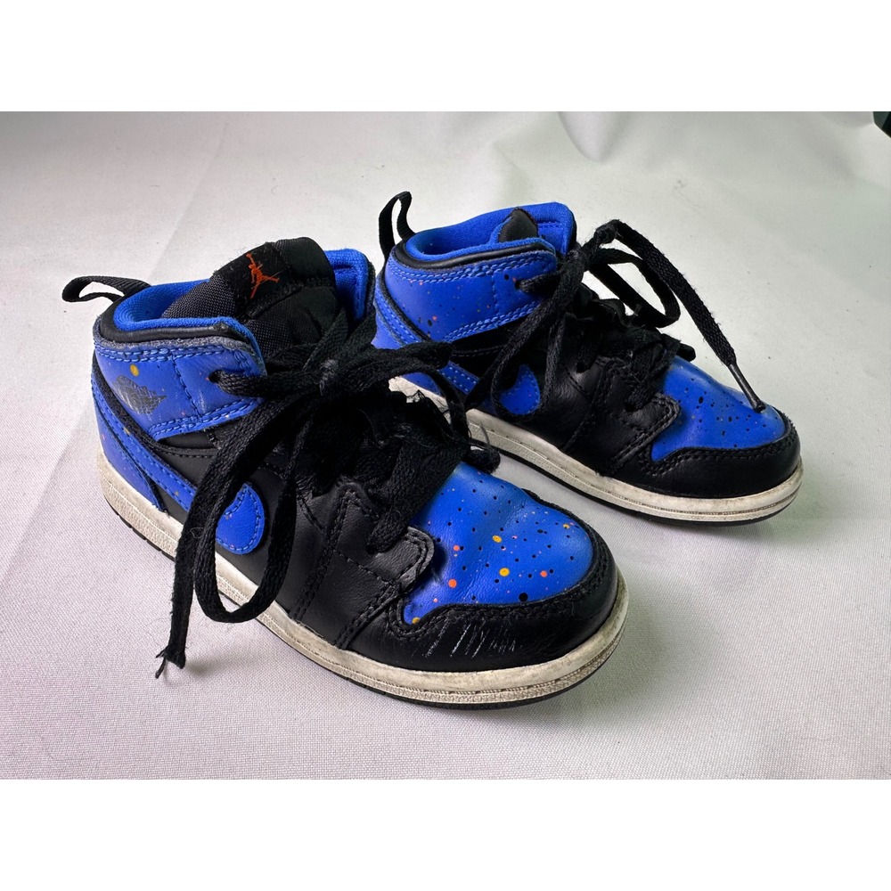 Nike Air Jordan 1 Mid Royal Paint Splatter Signal Blue 640735-048 Toddler Sz 9C